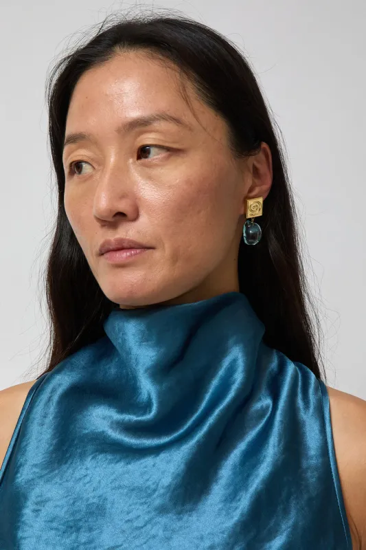 NOMIA Spiral Crystal Drop Earrings in Gold / Blue made by NOMIA