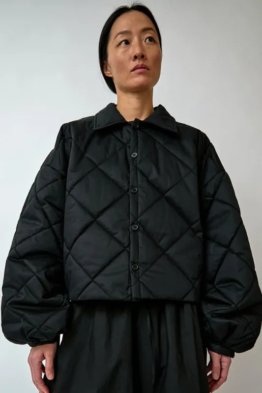 Deiji Studios Collared Quilt Coat in Black sold by No. 6