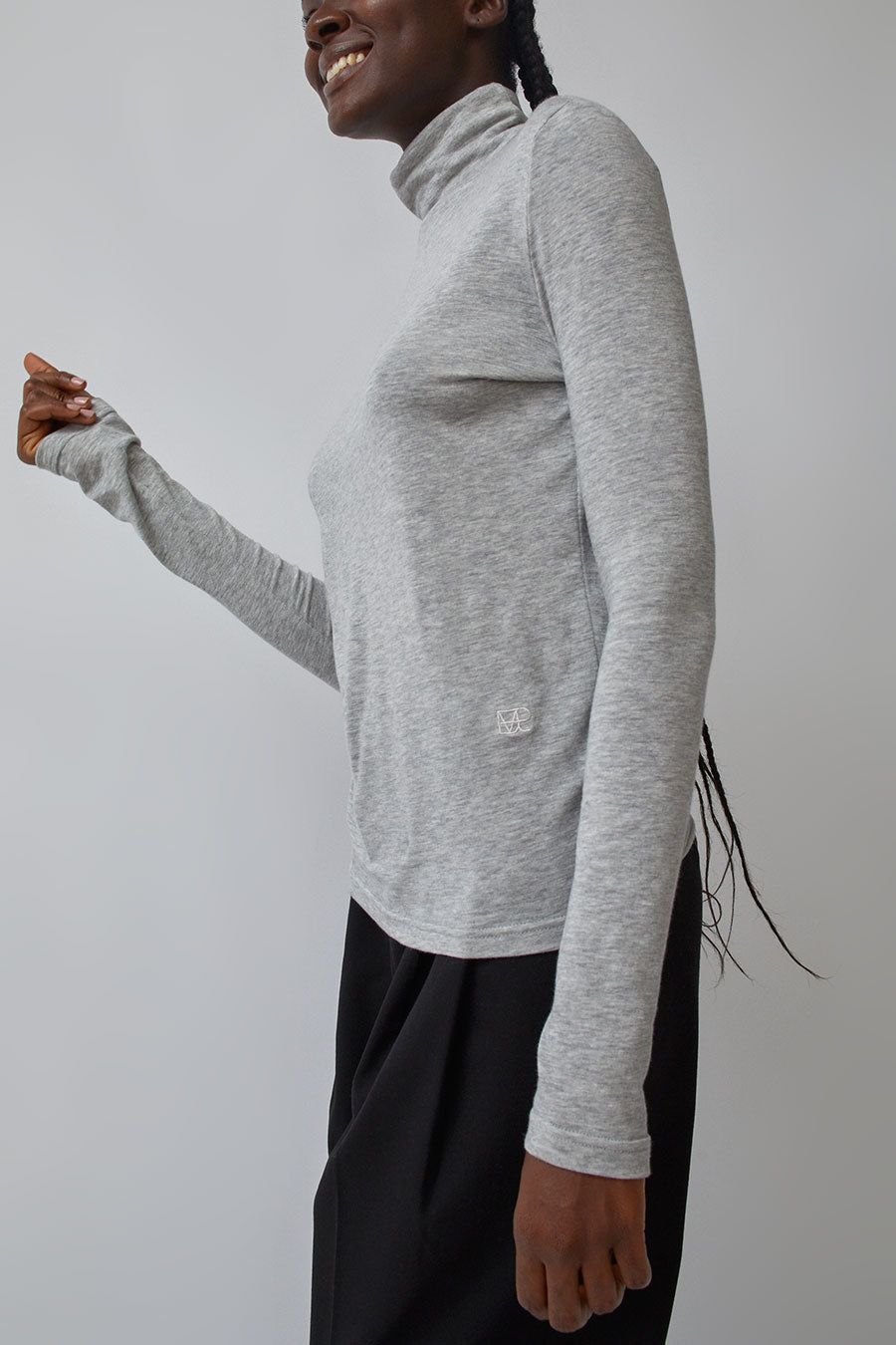 Mijeong Park Roll Neck Jersey Top in Heather Grey sold by No. 6 product image thumbnail 4