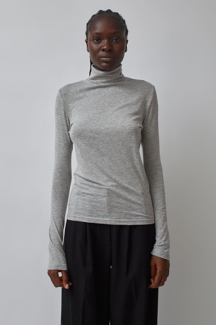 Mijeong Park Roll Neck Jersey Top in Heather Grey sold by No. 6
