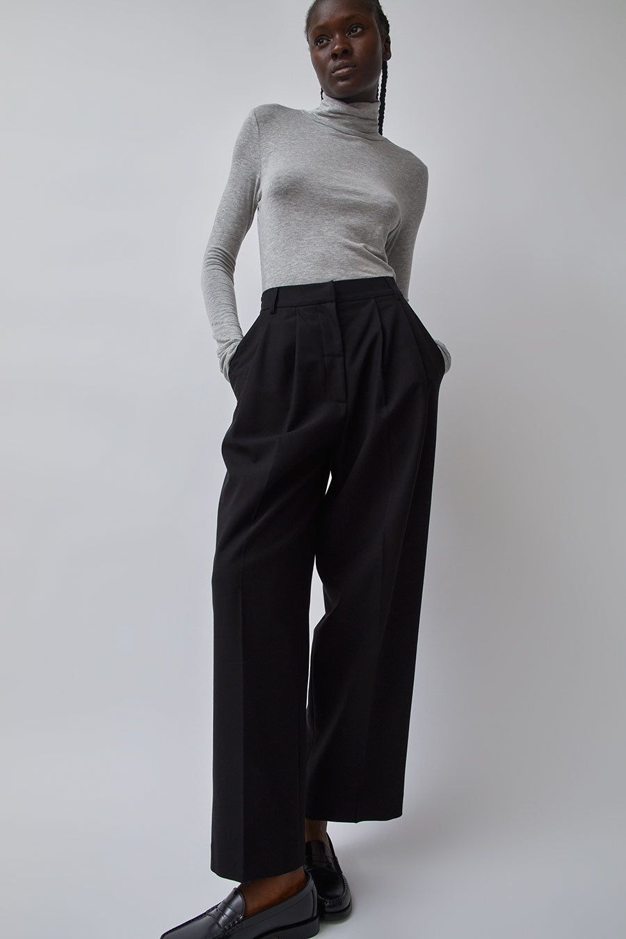 Mijeong Park Pleat Front Wide Leg Pants in Black sold by No. 6