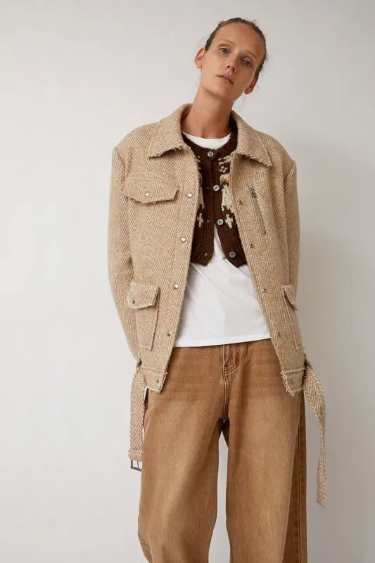 Salty Pebble Overfit Wool Rider Jacket in Beige made by No. 6