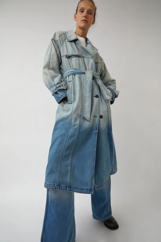 Salty Pebble Gradation Denim Trench Coat in Blue made by No. 6