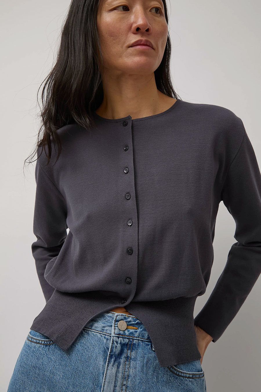 Amomento Round Sleeve Shirred Cardigan in Dark Navy sold by No. 6 product image thumbnail 2