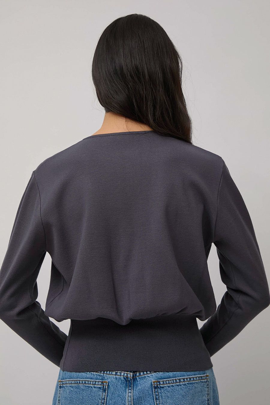 Amomento Round Sleeve Shirred Cardigan in Dark Navy sold by No. 6 product image thumbnail 5