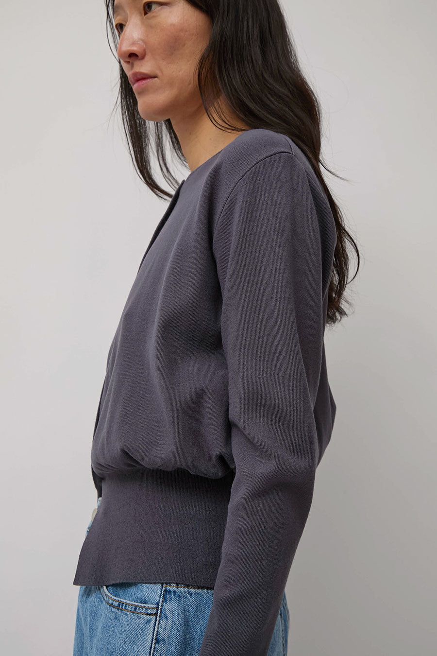 Amomento Round Sleeve Shirred Cardigan in Dark Navy sold by No. 6 product image thumbnail 4