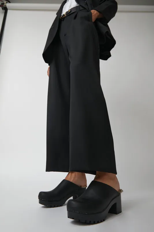 No.6 Liza Clog on Mid Tread in Black with Zebra Shearling on Black Base sold by No. 6