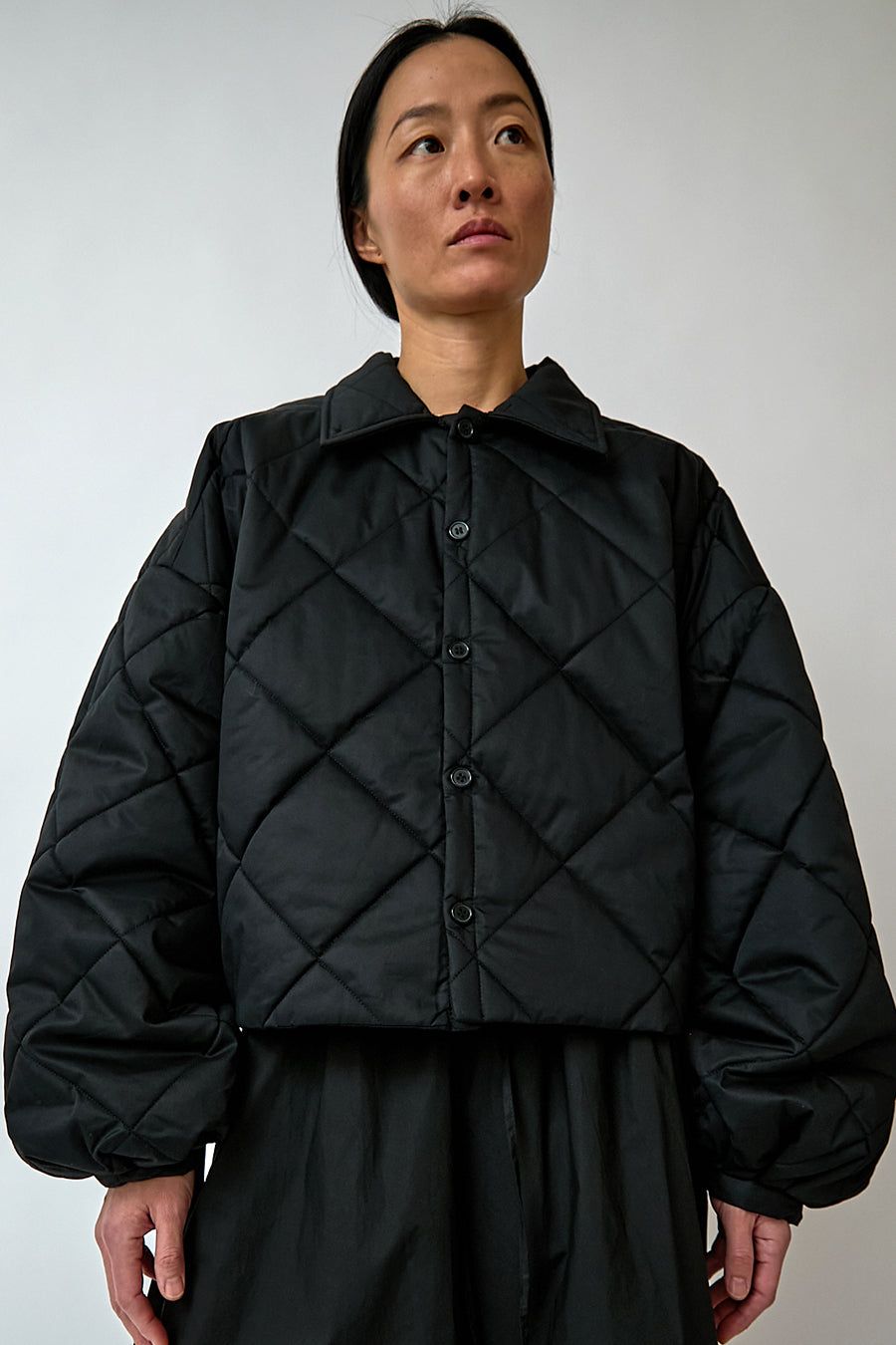 Deiji Studios Collared Quilt Coat in Black sold by No. 6