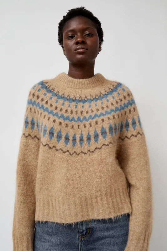 No.6 Cardiff Sweater in Camel and Blue sold by No. 6