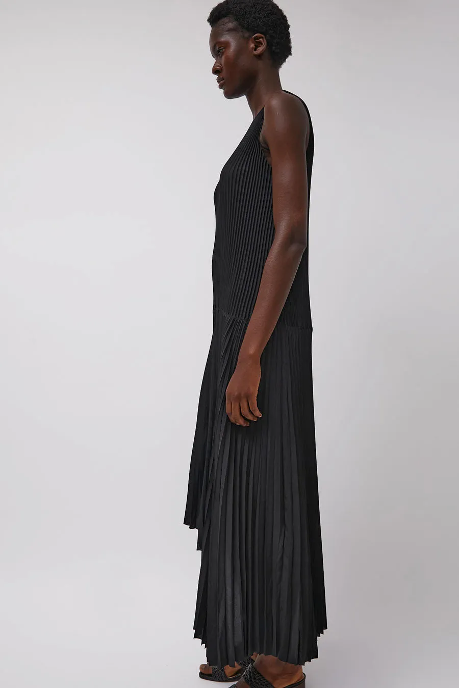 Marios Pleated Asymmetric Sleeveless Dress in Black sold by No. 6 product image thumbnail 4