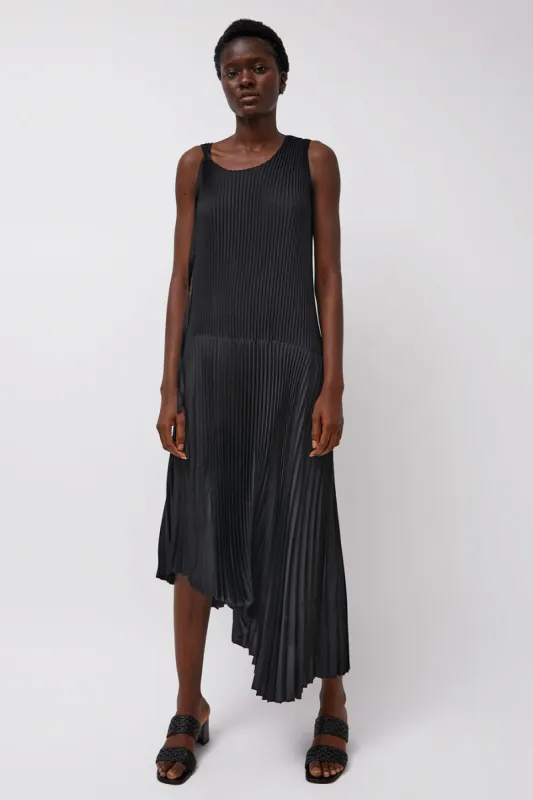 Marios Pleated Asymmetric Sleeveless Dress in Black made by No. 6
