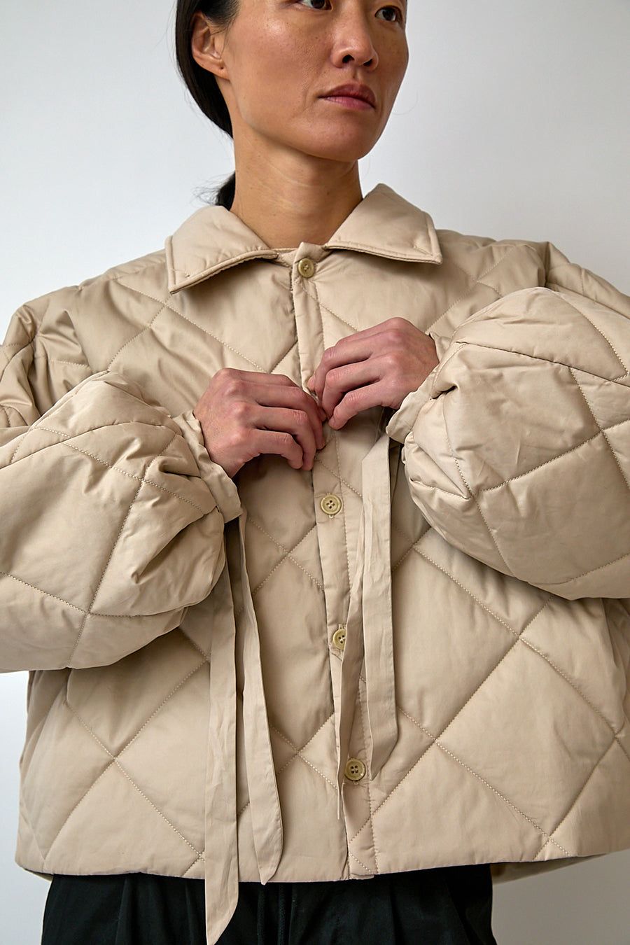 Deiji Studios Collared Quilt Coat in Fawn sold by No. 6