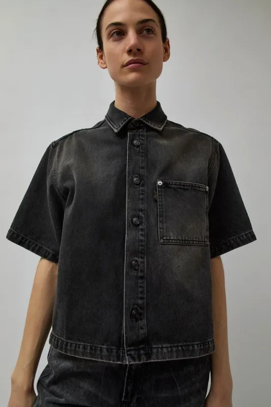 Haikure Olive Denim Top in Bari Black made by No. 6