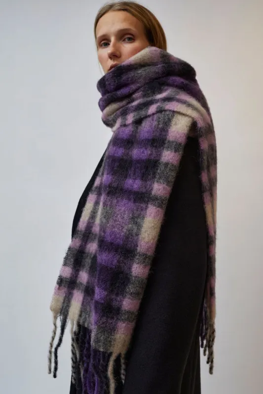 Henrik Vibskov Sliced Wool Scarf in Purple Checks sold by No. 6