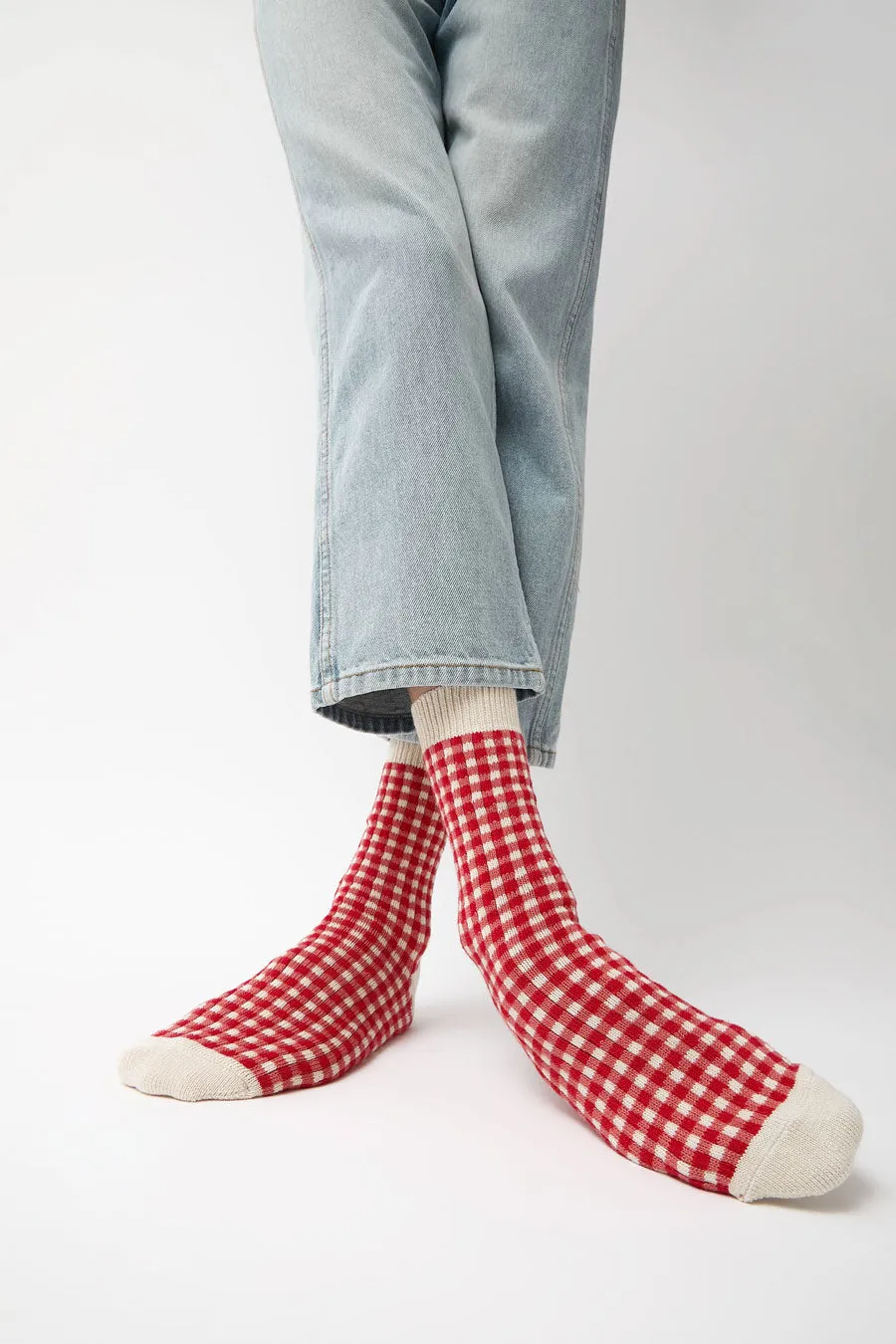 Rototo Gingham Check Socks in Red sold by No. 6 product image thumbnail 2
