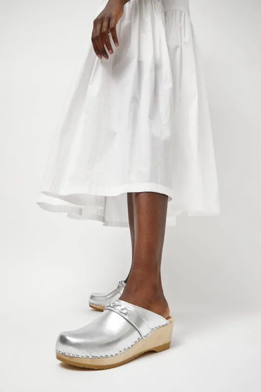 No.6 Bridget Clog on Mid Wedge in Silver sold by No. 6