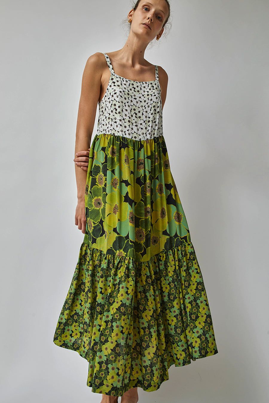 No.6 Eden Dress in White Floral Olive Combo sold by No. 6