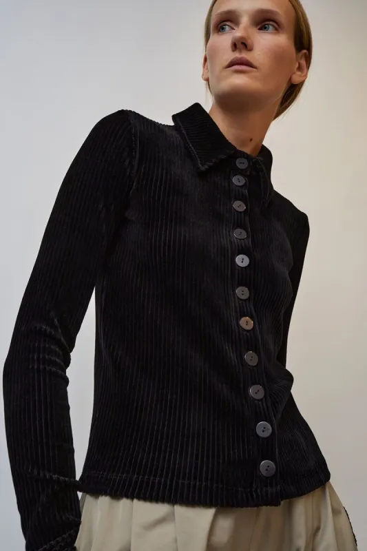 KkCo Scallop Button Up in Black made by No. 6