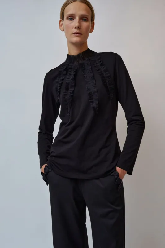 INSHADE Cotton and Chiffon Long Sleeve Top in Black made by No. 6