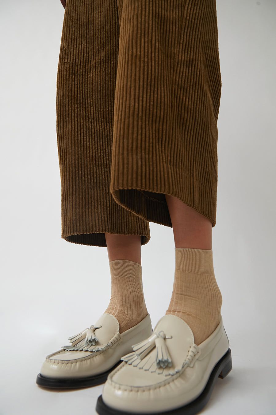 Maria La Rosa Ribbed Ankle Socks in Oro Melange sold by No. 6