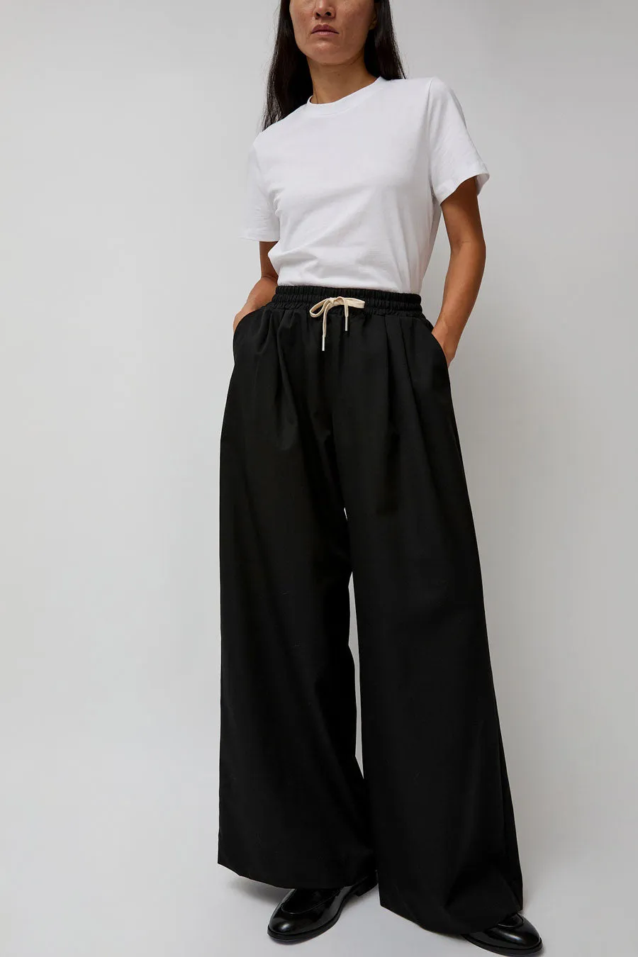 St. Agni Wool Drawstring Pants in Black sold by No. 6