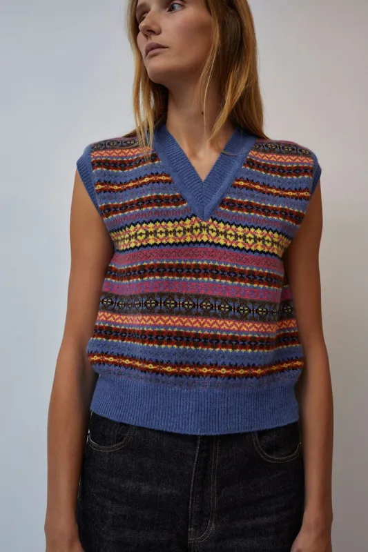& Daughter Fairisle Geelong Tank in Blue Multi made by No. 6