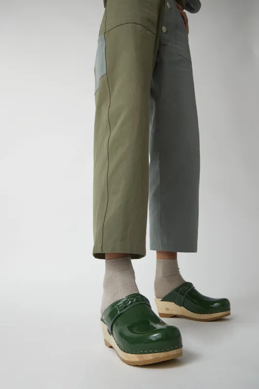 No.6 Bridget Clog on Mid Wedge in Forest Patent sold by No. 6