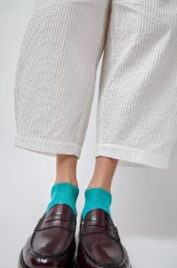 Maria La Rosa Ribbed Short Bio Cotton Socks in Turquoise sold by No. 6