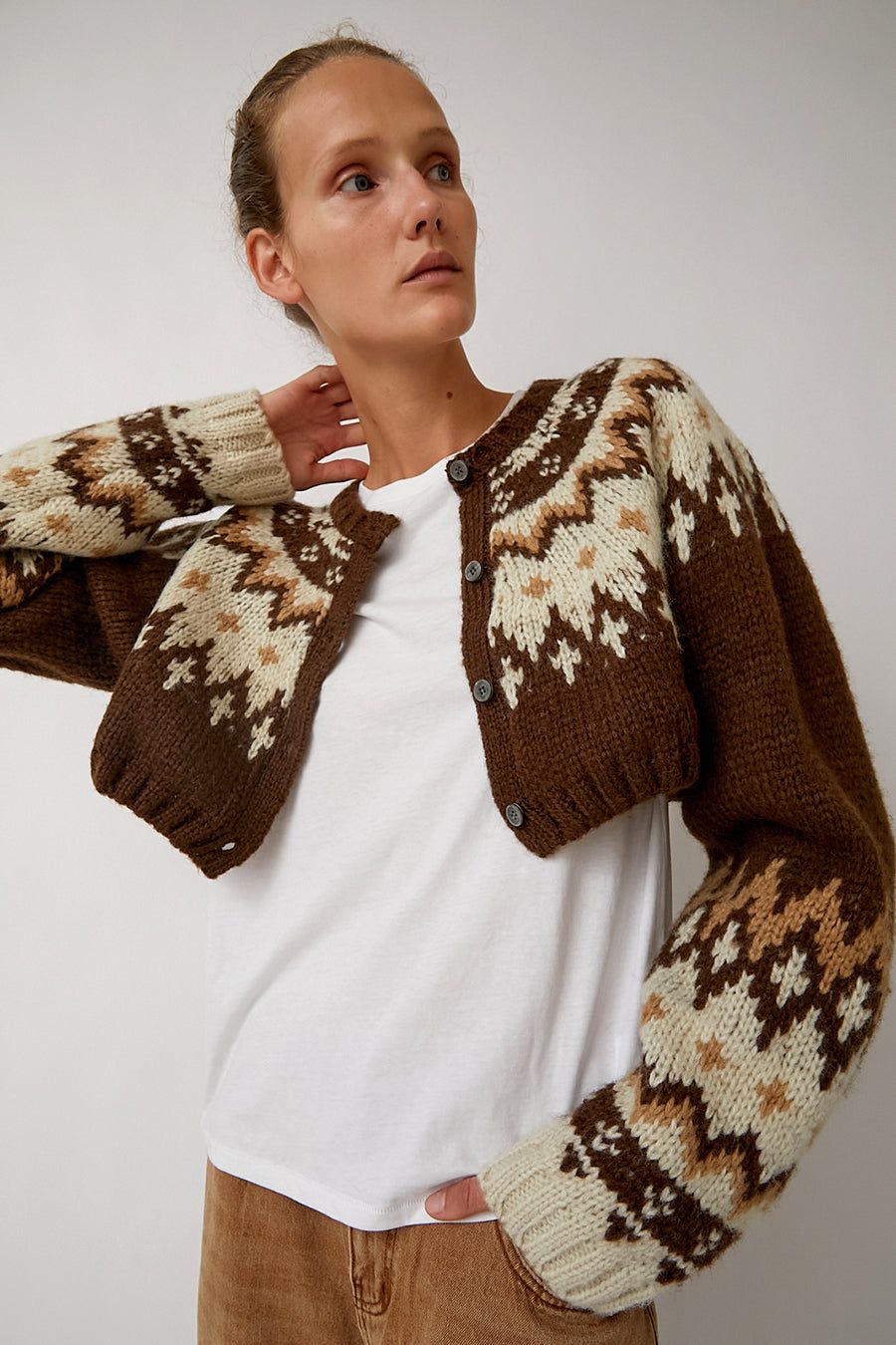 Salty Pebble Nordic Bolero Cardigan in Brown sold by No. 6 product image thumbnail 3