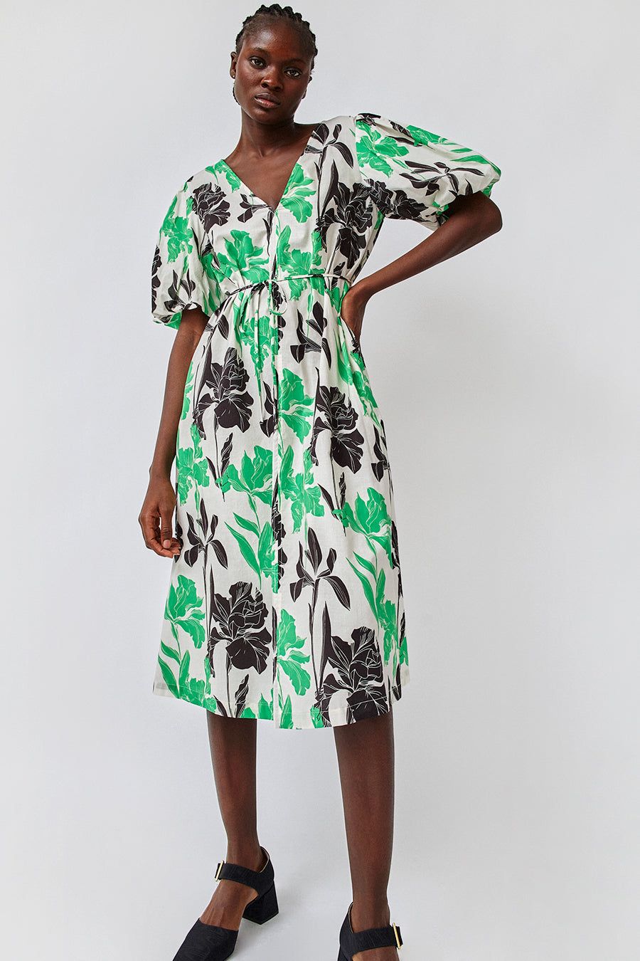 No.6 Lilah Dress in Cream and Emerald Tulips sold by No. 6 product image thumbnail 6