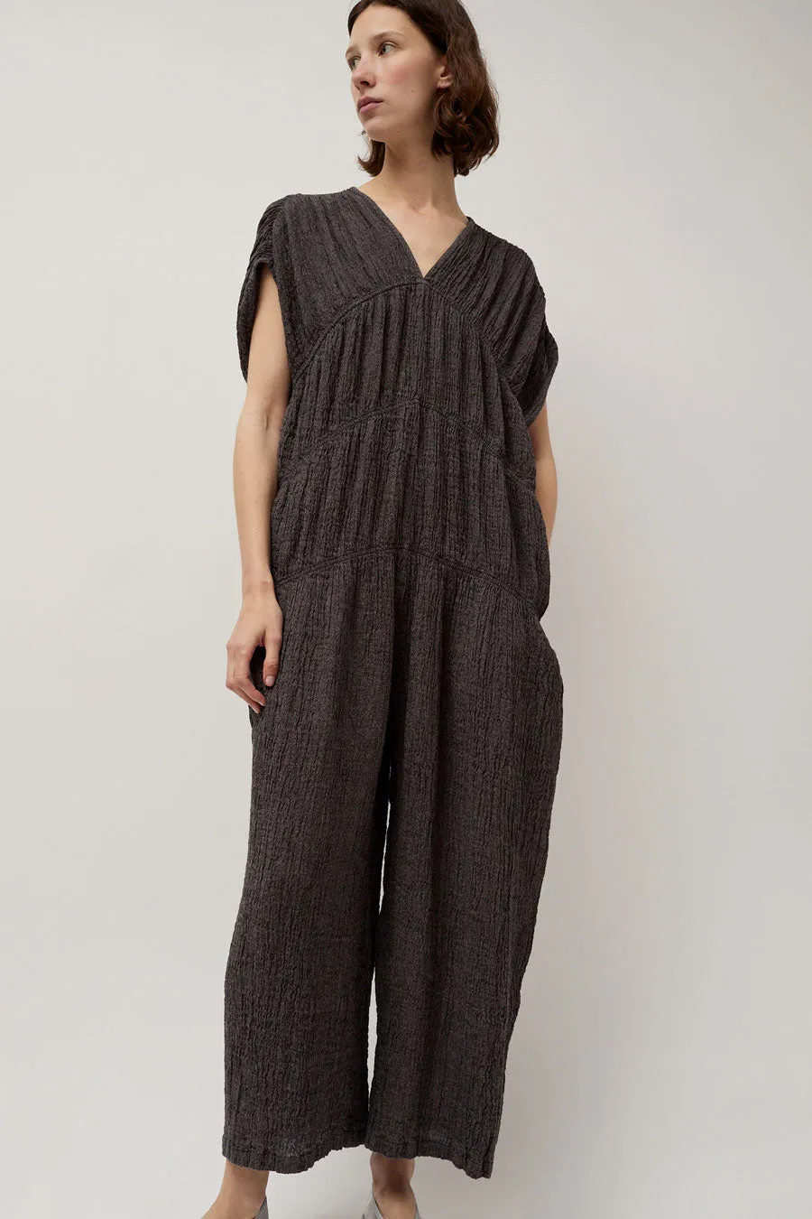 Black Crane Accordion Jumpsuit in Grey Navy sold by No. 6
