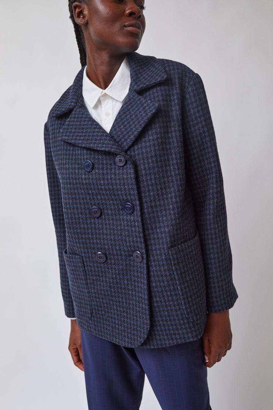 Heather Harlan Peacoat in Navy and Slate Houndstooth sold by No. 6 product image thumbnail 2