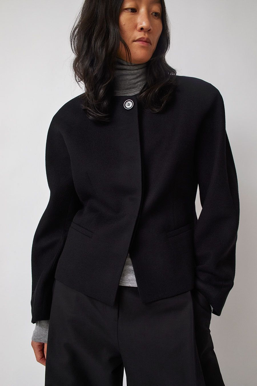 Amomento Round Shoulder Jacket in Black sold by No. 6