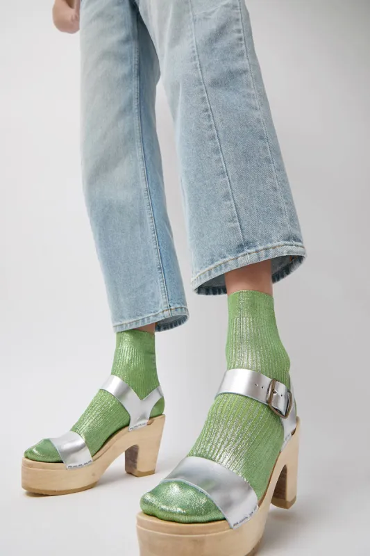 No.6 Two Strap Clog on Platform in Silver sold by No. 6