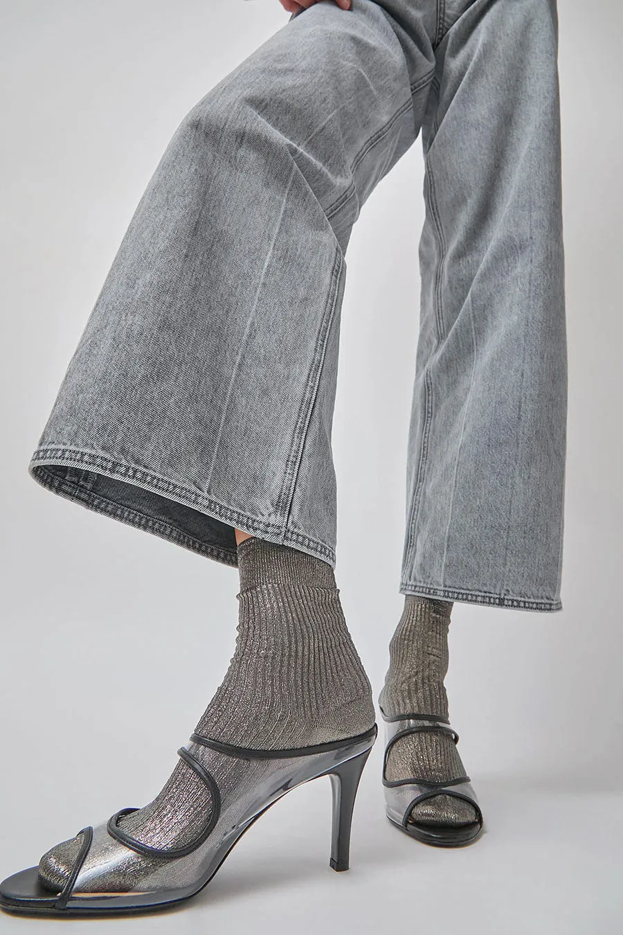 Maria La Rosa Silk Ribbed Laminated Ankle Socks in Grey sold by No. 6