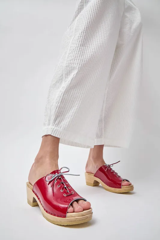 No.6 Simone Clog on Mid Heel in Red Patent made by No. 6