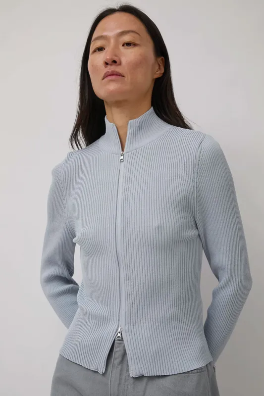 Amomento Ribbed Mock Neck Cardigan in Light Blue sold by No. 6