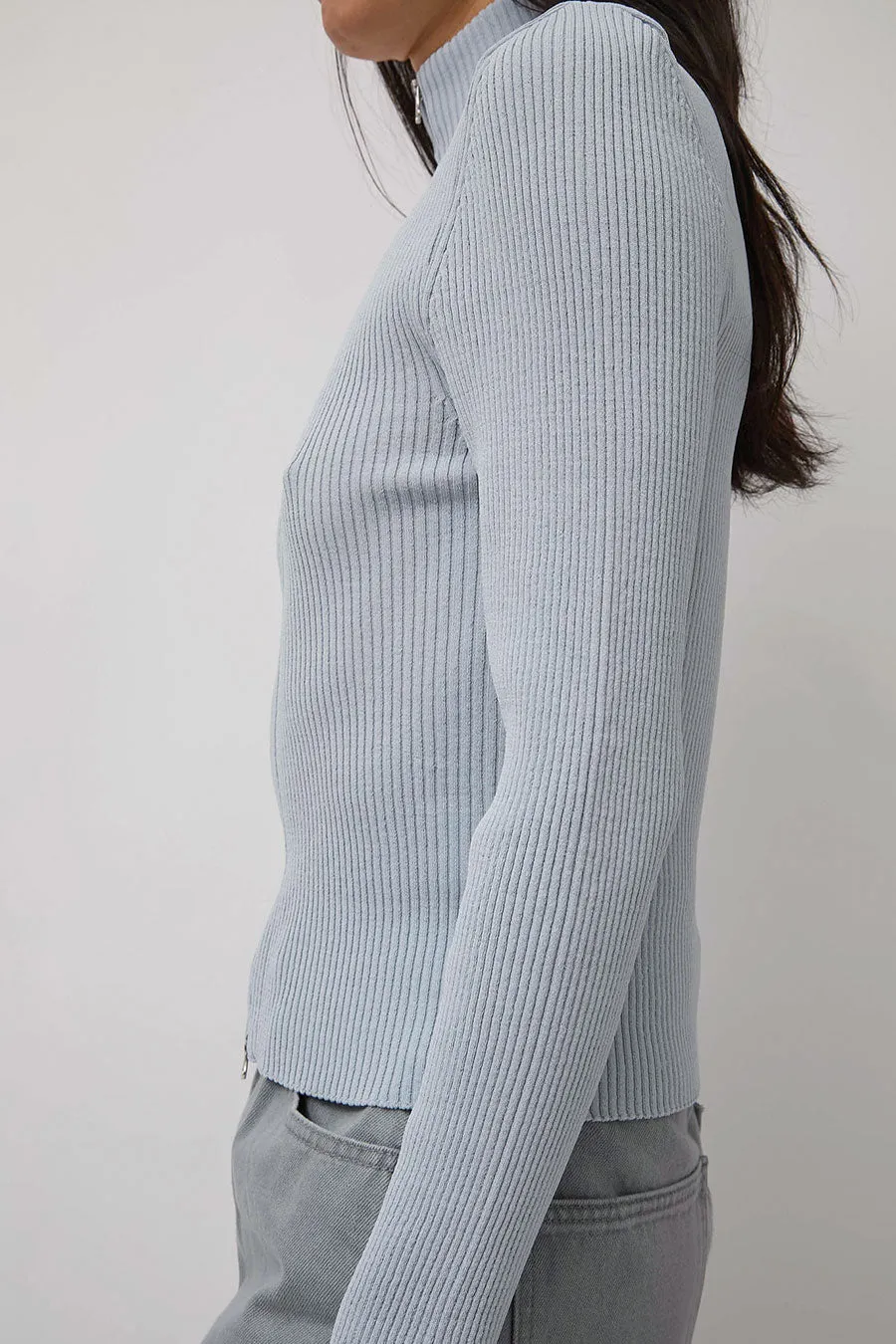 Amomento Ribbed Mock Neck Cardigan in Light Blue sold by No. 6 product image thumbnail 3
