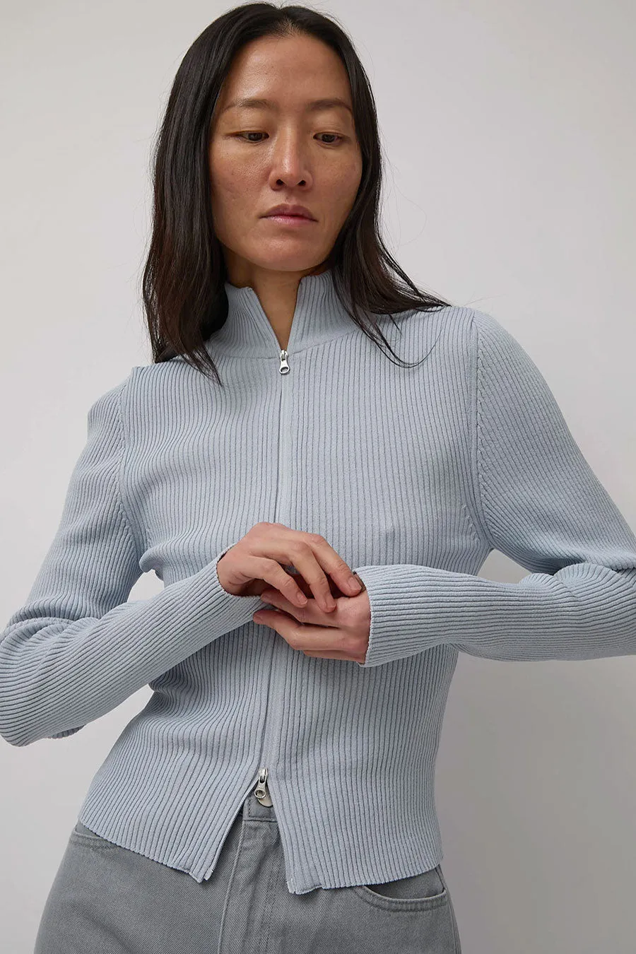Amomento Ribbed Mock Neck Cardigan in Light Blue sold by No. 6 product image thumbnail 5