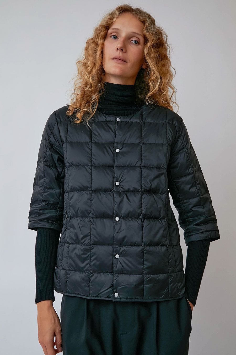TAION City Crew Neck 3/4 Sleeve Jacket in Black sold by No. 6