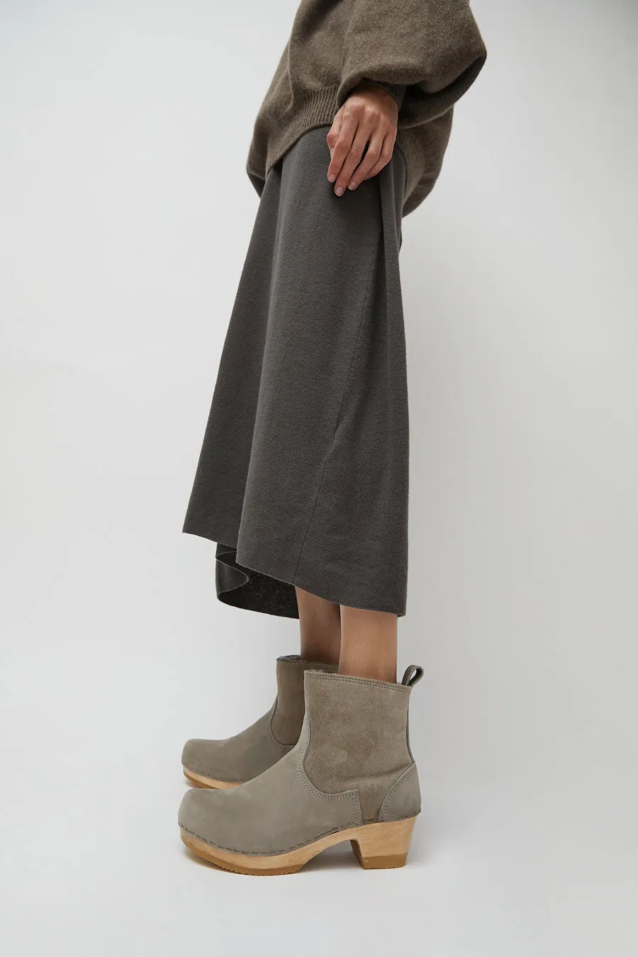 No.6 5" Pull on Shearling Clog Boot on Mid Heel in Mist sold by No. 6