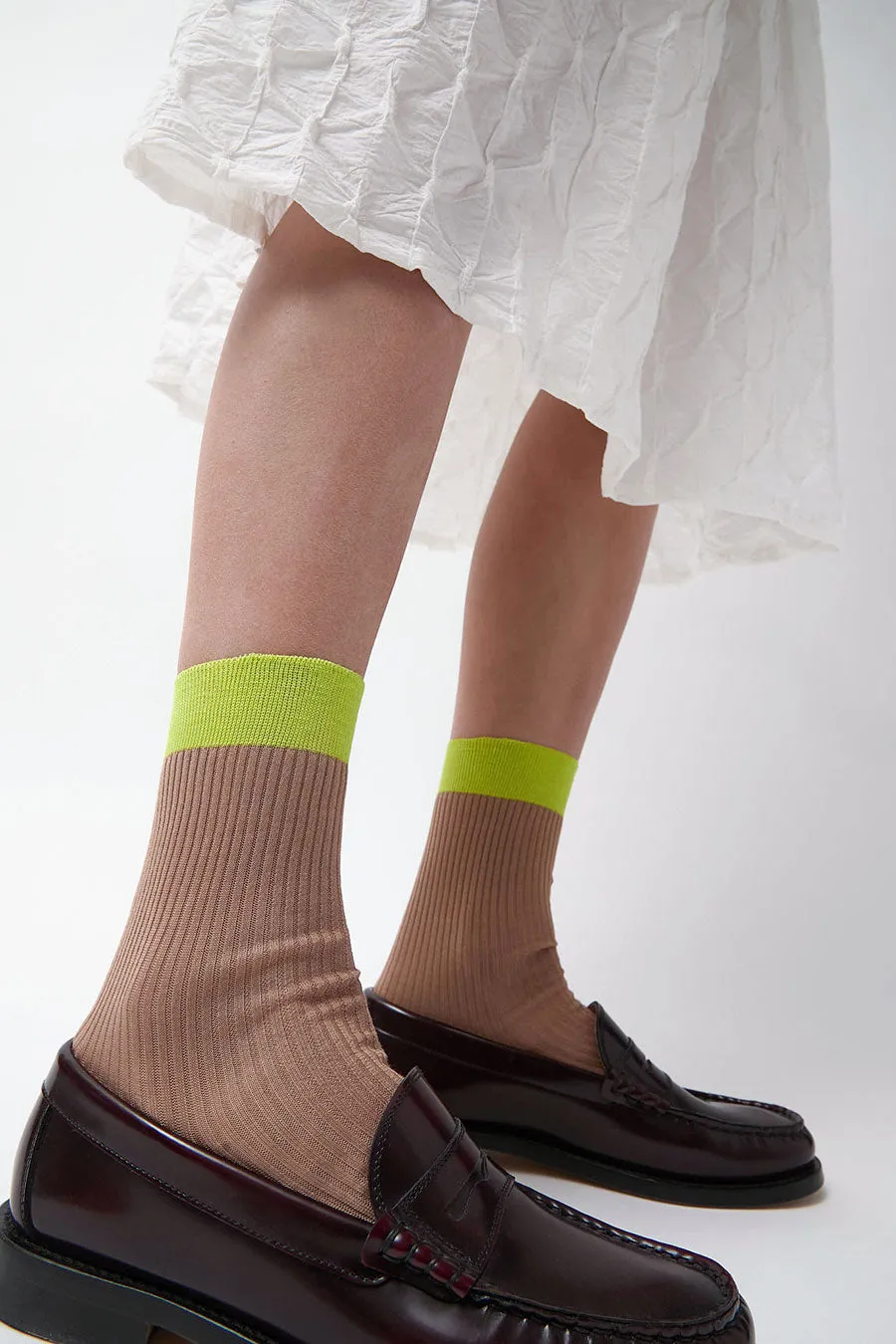 Maria La Rosa Neon Tipped Mid Calf Socks in Nocciola sold by No. 6