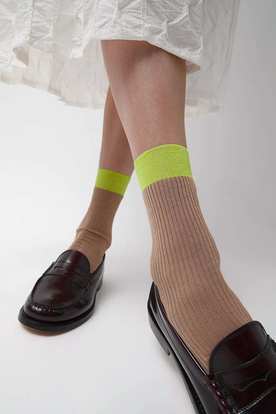 Maria La Rosa Neon Tipped Mid Calf Socks in Nocciola sold by No. 6 product image thumbnail 2