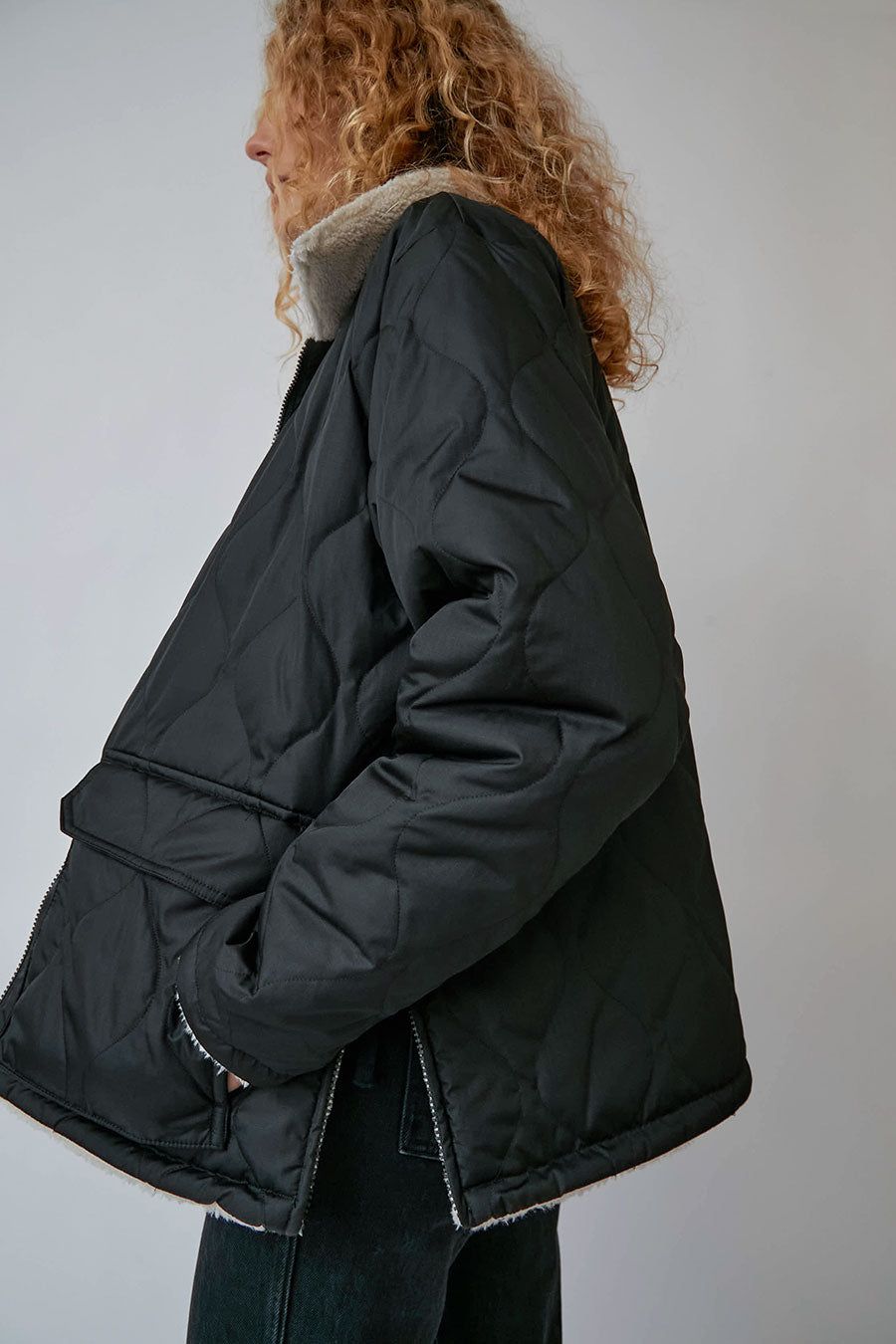 TAION Military Reversible Bal Collar Down Jacket in Black with Cream Fleece sold by No. 6 product image thumbnail 5