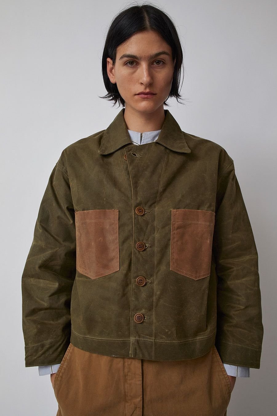Emma Rothkopf Pine Jacket in Olive and Sienna Brown sold by No. 6