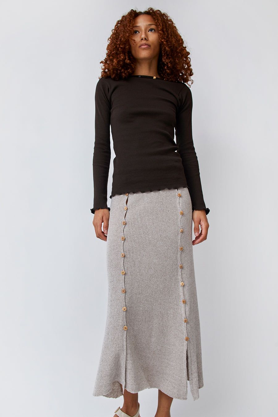 Baserange Loulou Skirt in Marron Melange sold by No. 6