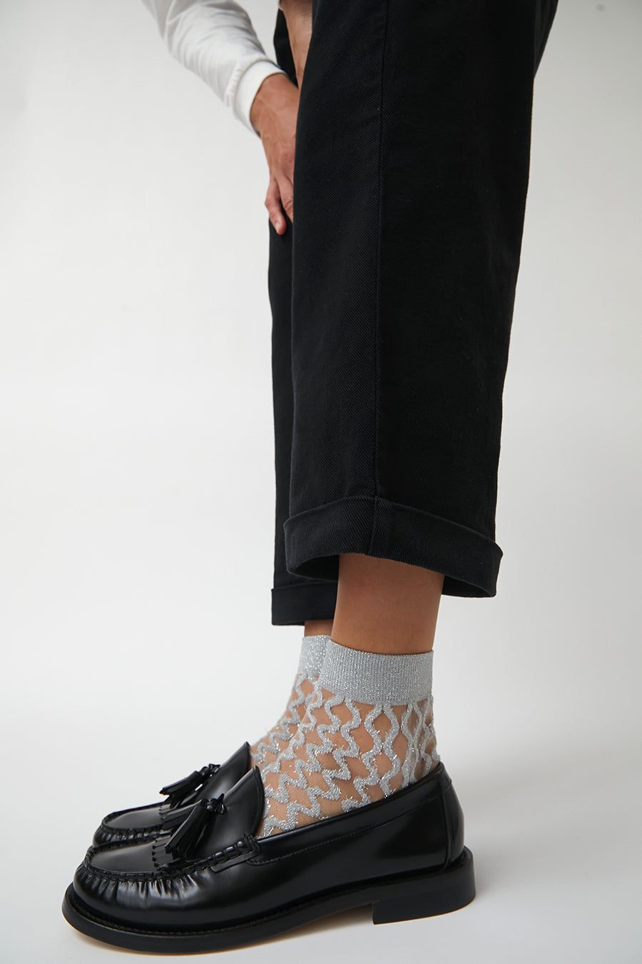Maria La Rosa Jewel Socks in Silver sold by No. 6