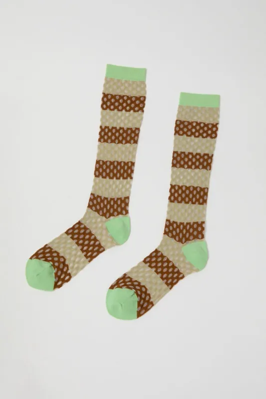 Henrik Vibskov Dot Dot Socks Femme in Transparent Brown Stripes made by No. 6