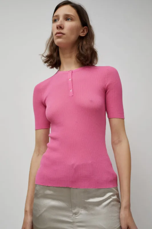 6397 Sheer Ribbed Henley in Bubblegum made by No. 6