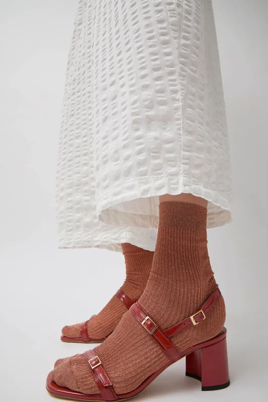 Maria La Rosa Ribbed Lurex Socks in Rose Gold sold by No. 6